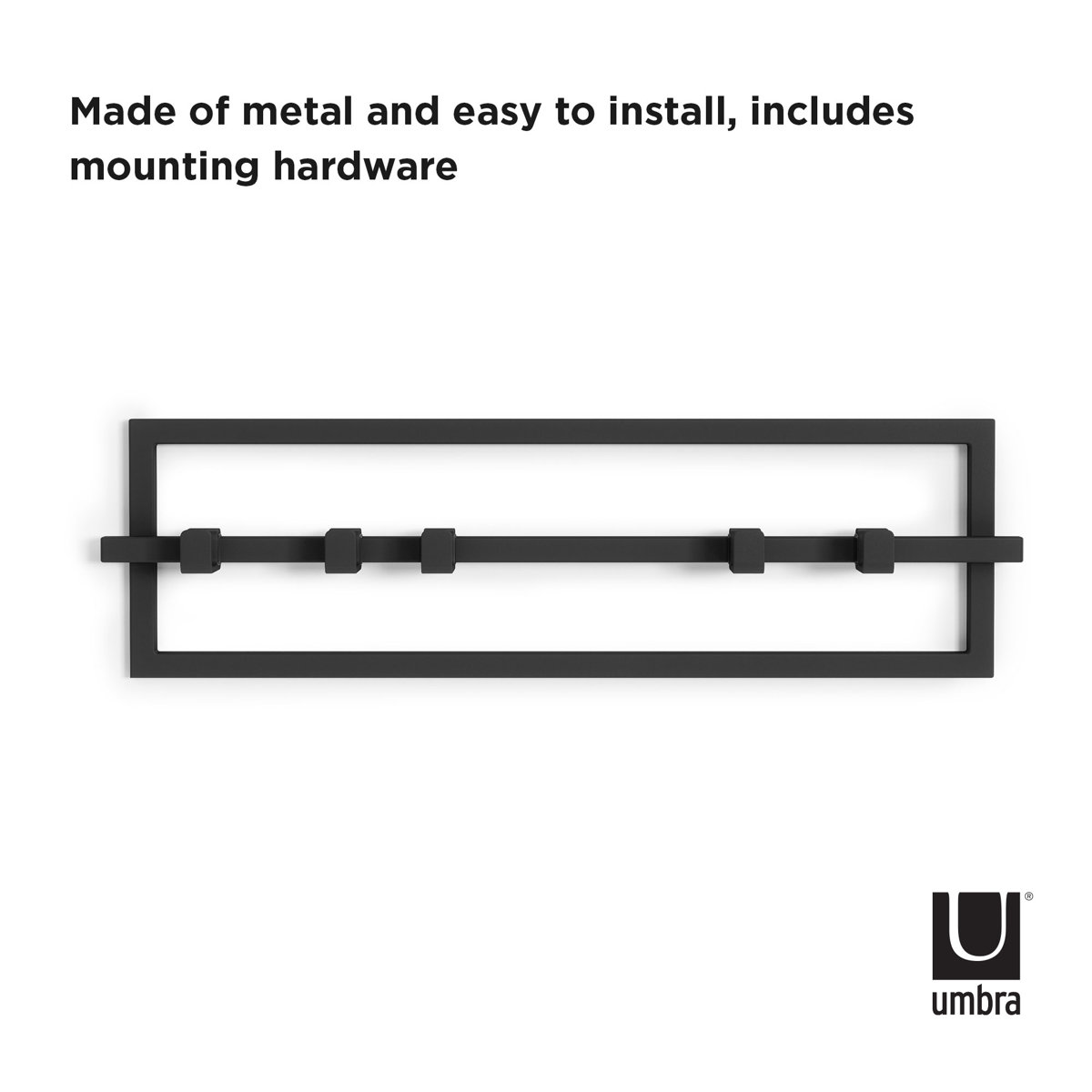 Umbra Cubiko Wall-Mounted Steel Coat Rack with 5 Adjustable Hooks, Black